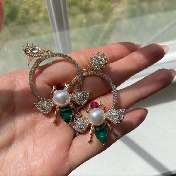 Anthropologie Insect Gold Hoops Earrings - Picture 2 of 4